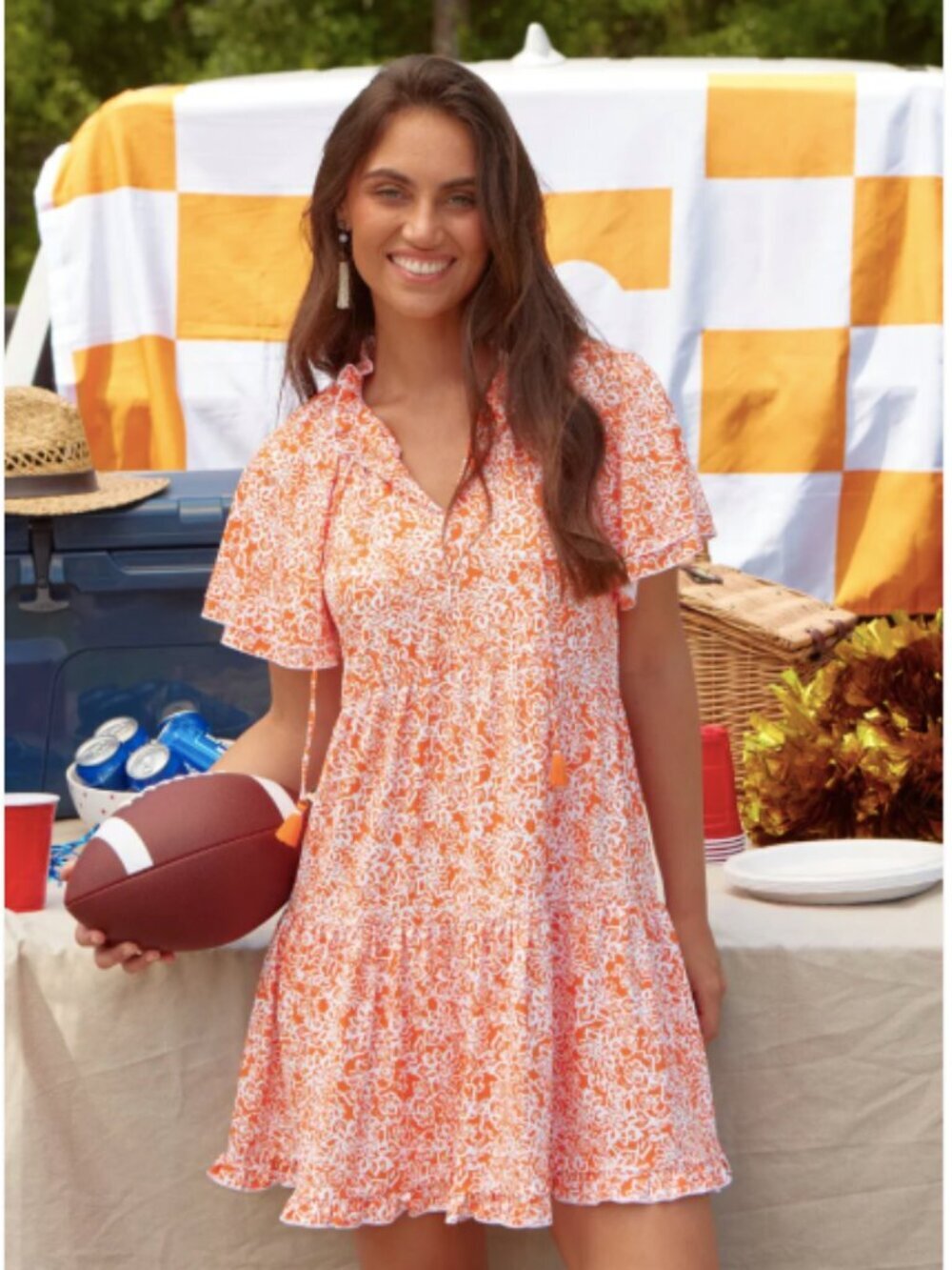 Cabana Life Game Day Ruffle Short Sleeve Floral Tiered Dress UPF 50+
